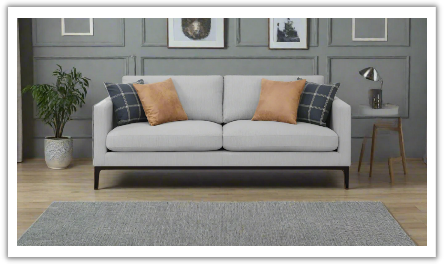 3-Seater Fabric Sofa with Track Arms in Gray