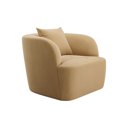 Lounge Chair in Camel Velvet with Curved Back Design