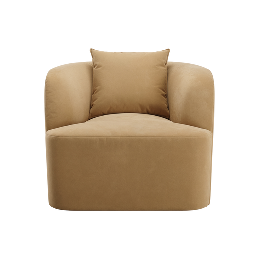 Lounge Chair in Camel Velvet with Curved Back Design