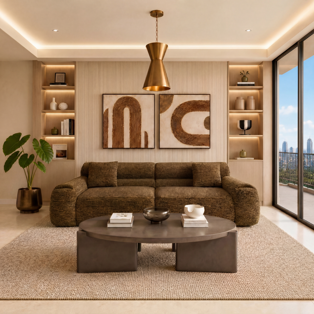 4 Seater Sofa in Cognac with Sleek Armrests