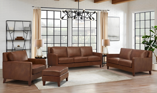3-Seater Leather Sofa in Pecan Brown with Clean Lines
