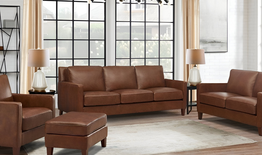 3-Seater Leather Sofa in Pecan Brown with Clean Lines