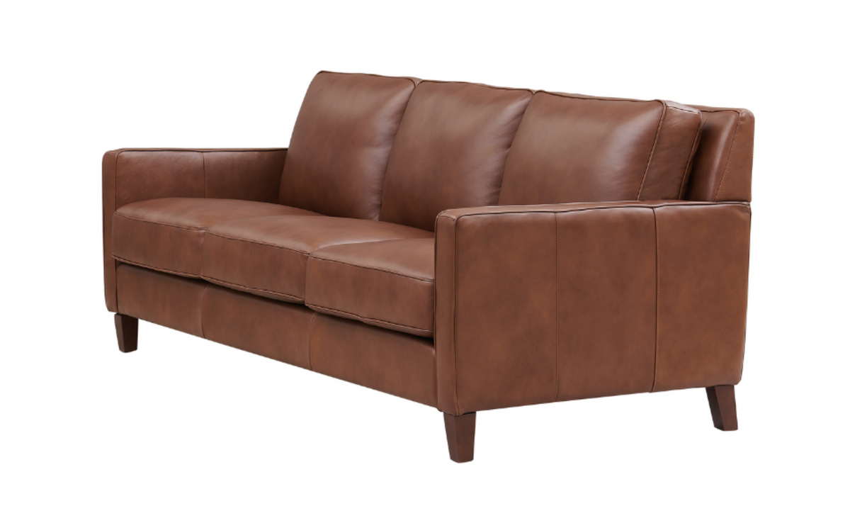 3-Seater Leather Sofa in Pecan Brown with Clean Lines