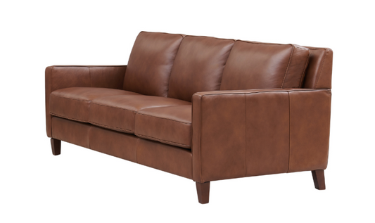 3-Seater Leather Sofa in Pecan Brown with Clean Lines