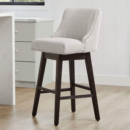 Swivel Bar Stool with Nailhead Trim and Wooden Seat