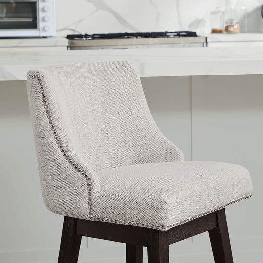 Swivel Bar Stool with Nailhead Trim and Wooden Seat