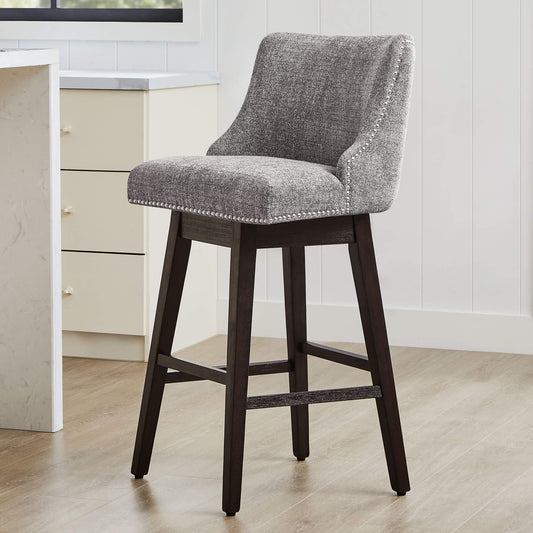 Swivel Bar Stool with Nailhead Trim and Wooden Seat