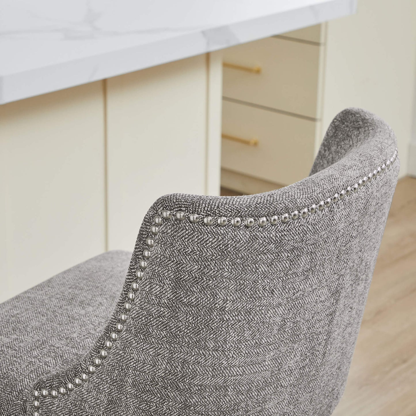 Swivel Bar Stool with Nailhead Trim and Wooden Seat