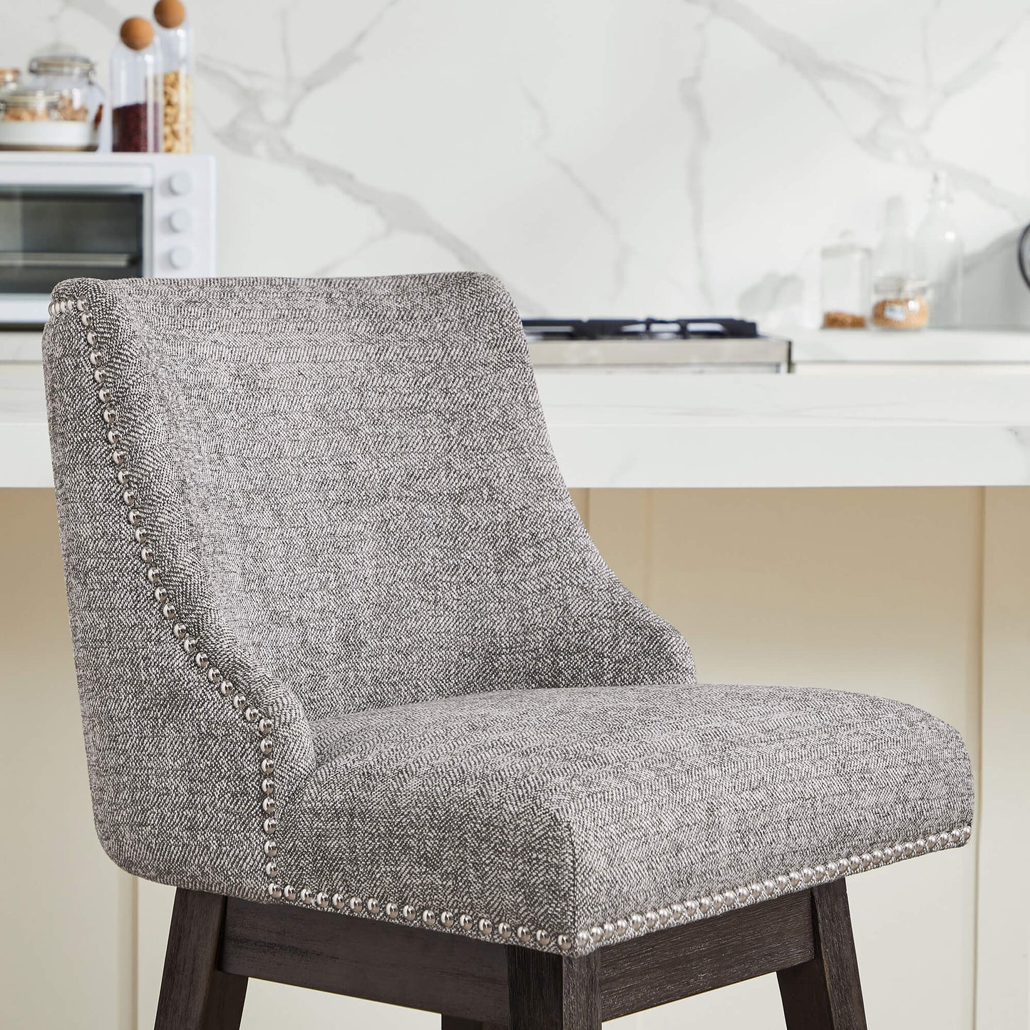 Swivel Bar Stool with Nailhead Trim and Wooden Seat