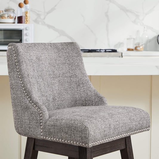 Swivel Bar Stool with Nailhead Trim and Wooden Seat