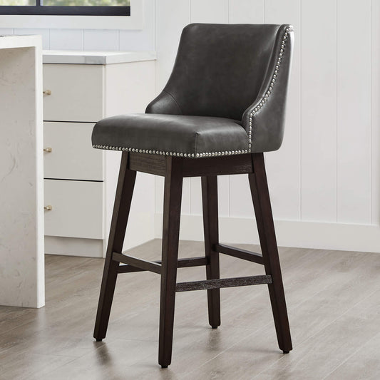 Swivel Bar Stool with Nailhead Trim and Wooden Seat