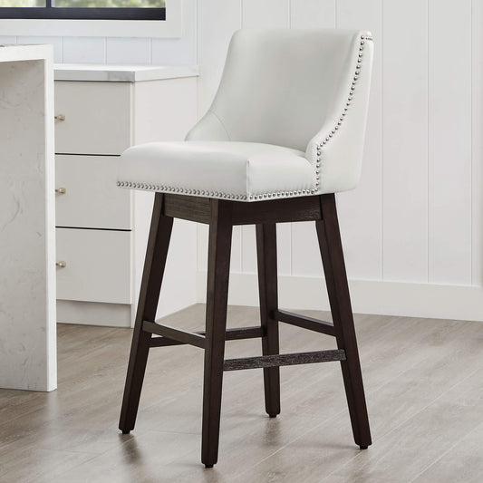 Swivel Bar Stool with Nailhead Trim and Wooden Seat