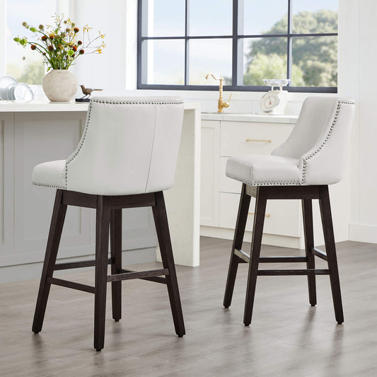 Swivel Bar Stool with Nailhead Trim and Wooden Seat