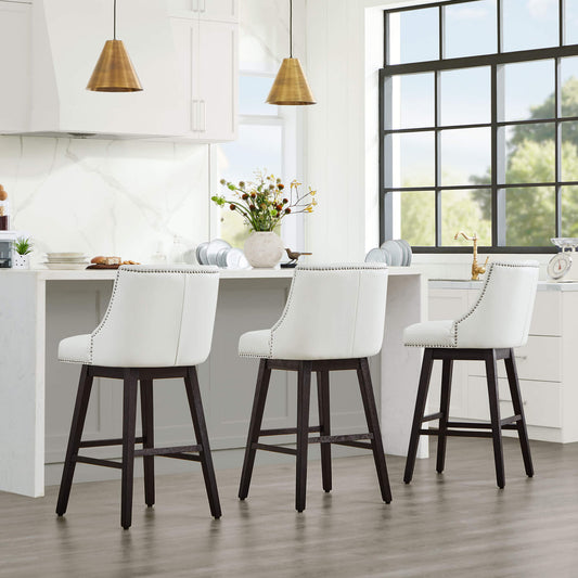 Swivel Bar Stool with Nailhead Trim and Wooden Seat