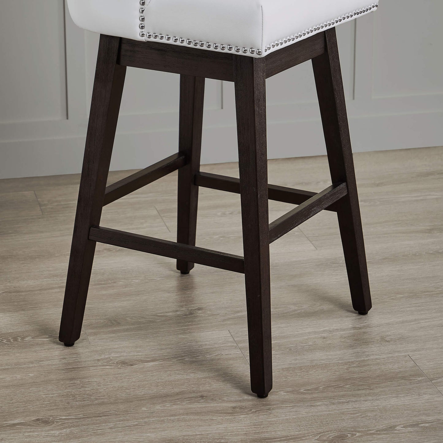 Swivel Bar Stool with Nailhead Trim and Wooden Seat