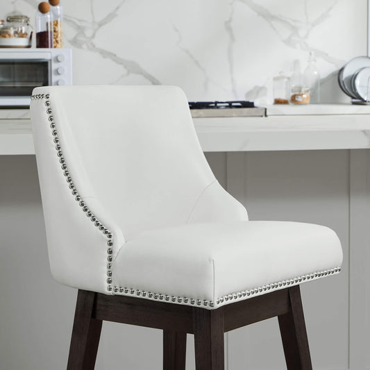 Swivel Bar Stool with Nailhead Trim and Wooden Seat