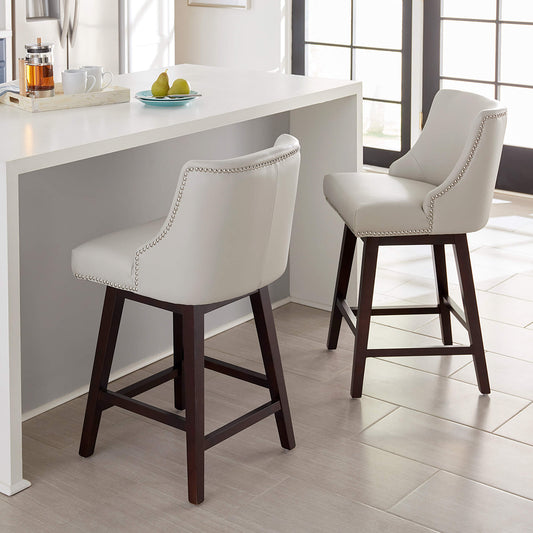 Swivel Bar Stool with Nailhead Trim and Wooden Seat