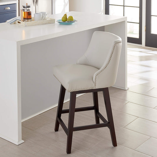 Swivel Bar Stool with Nailhead Trim and Wooden Seat