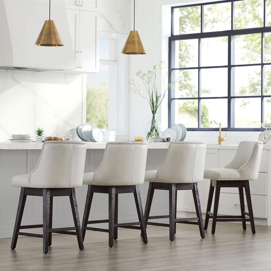 Swivel Bar Stool with Nailhead Trim and Wooden Seat