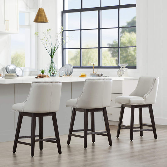 Swivel Bar Stool with Nailhead Trim and Wooden Seat