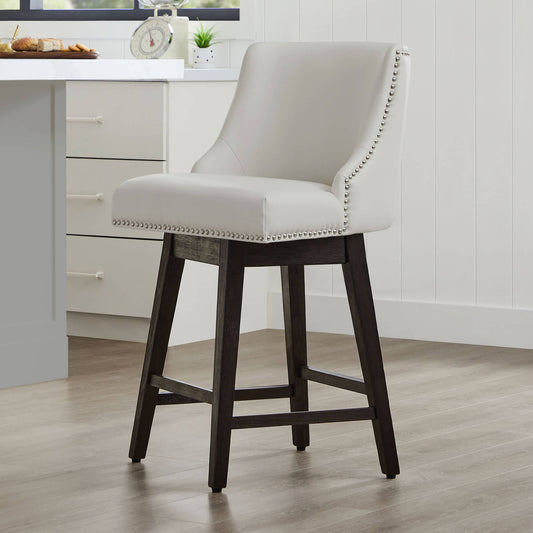 Swivel Bar Stool with Nailhead Trim and Wooden Seat