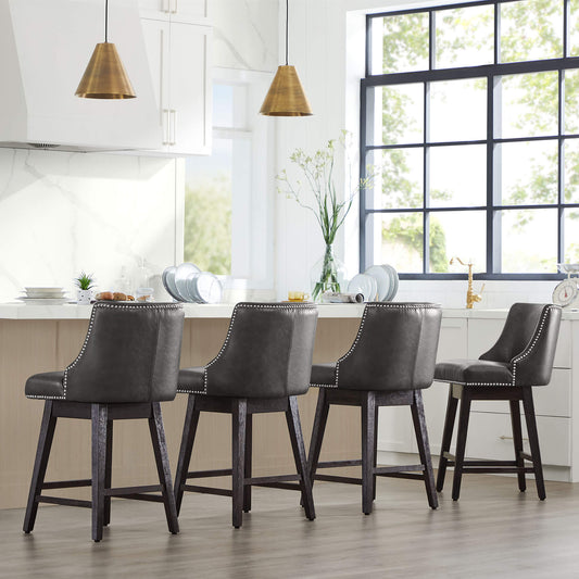 Swivel Bar Stool with Nailhead Trim and Wooden Seat