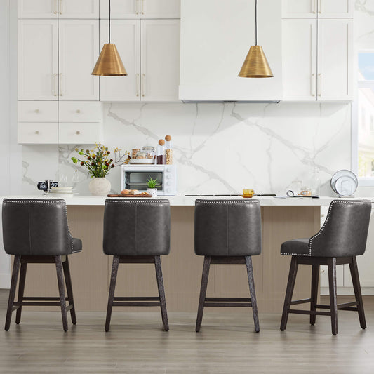Swivel Bar Stool with Nailhead Trim and Wooden Seat