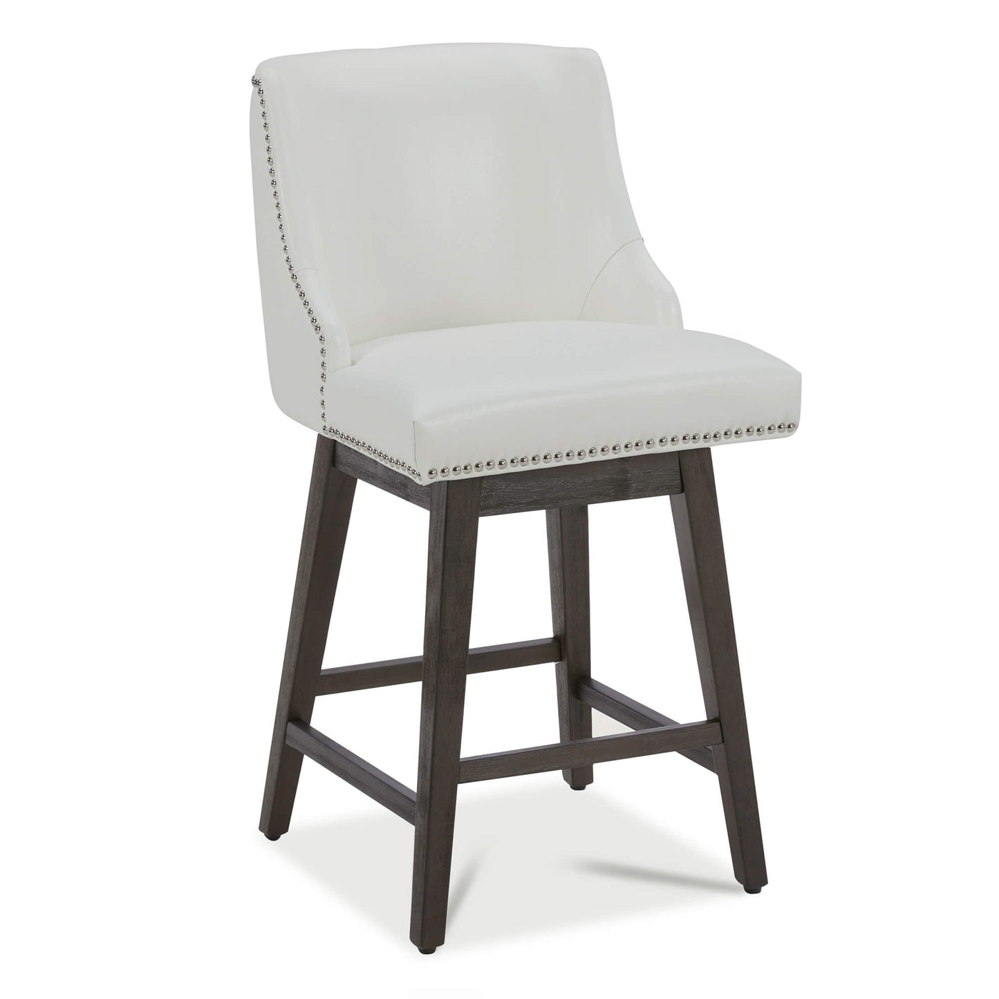 Swivel Bar Stool with Nailhead Trim and Wooden Seat