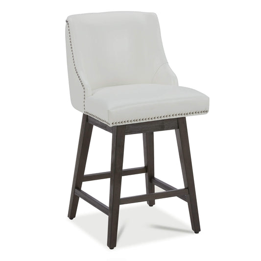 Swivel Bar Stool with Nailhead Trim and Wooden Seat