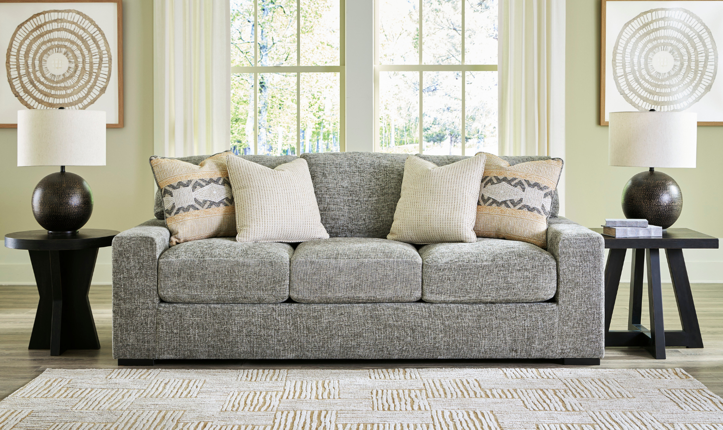 Dunmor 3 Seater Fabric Sofa with Graphite Finish
