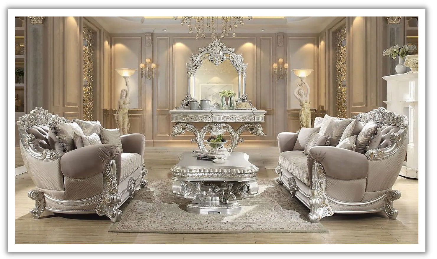 Fabric Sofa in Metallic Silver with Sleek Design