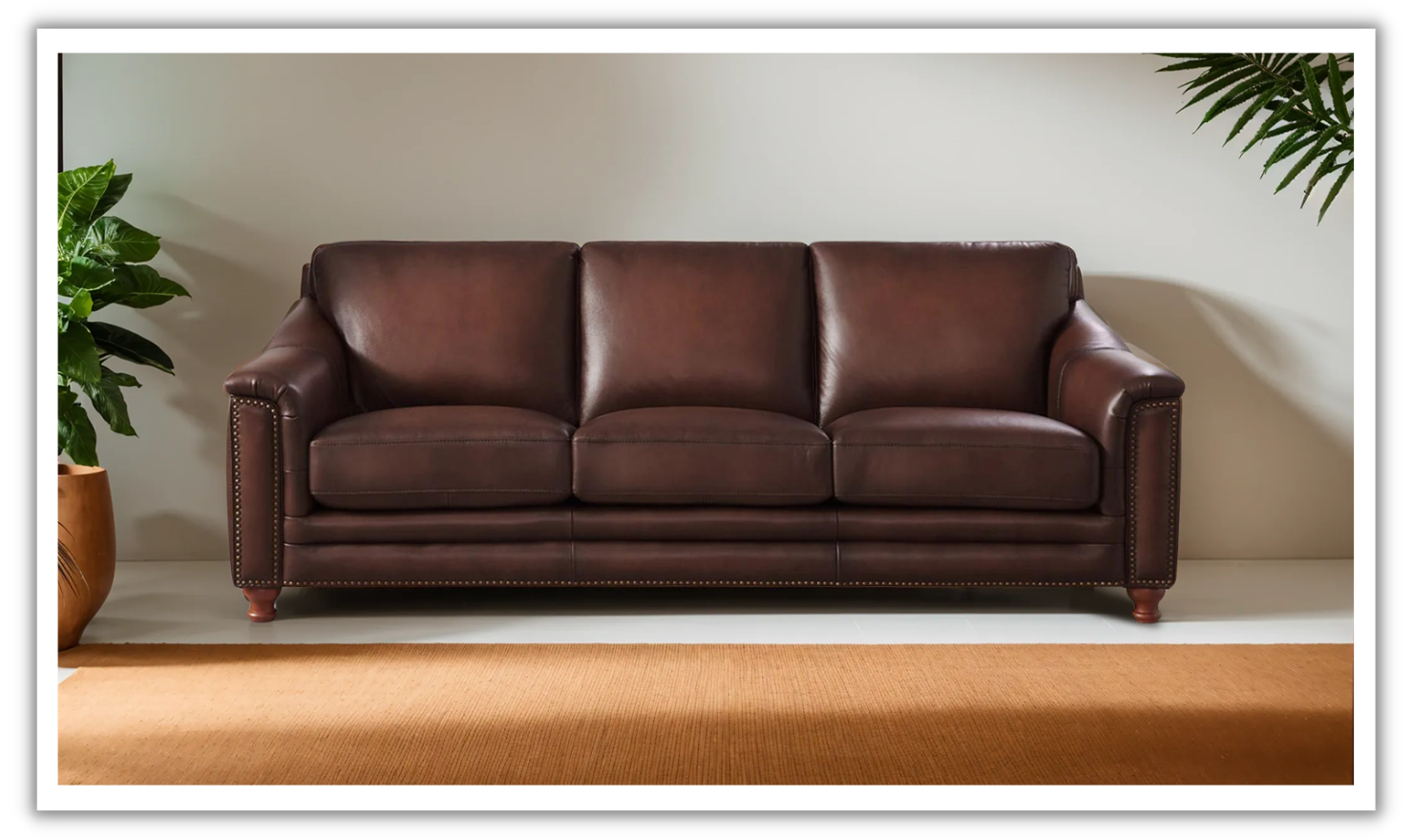 3-Seater Leather Sofa with Nailhead Trim