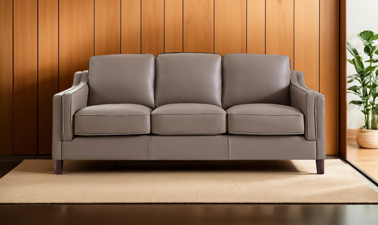 Leather 3-Seater Sofa with Curved Arms
