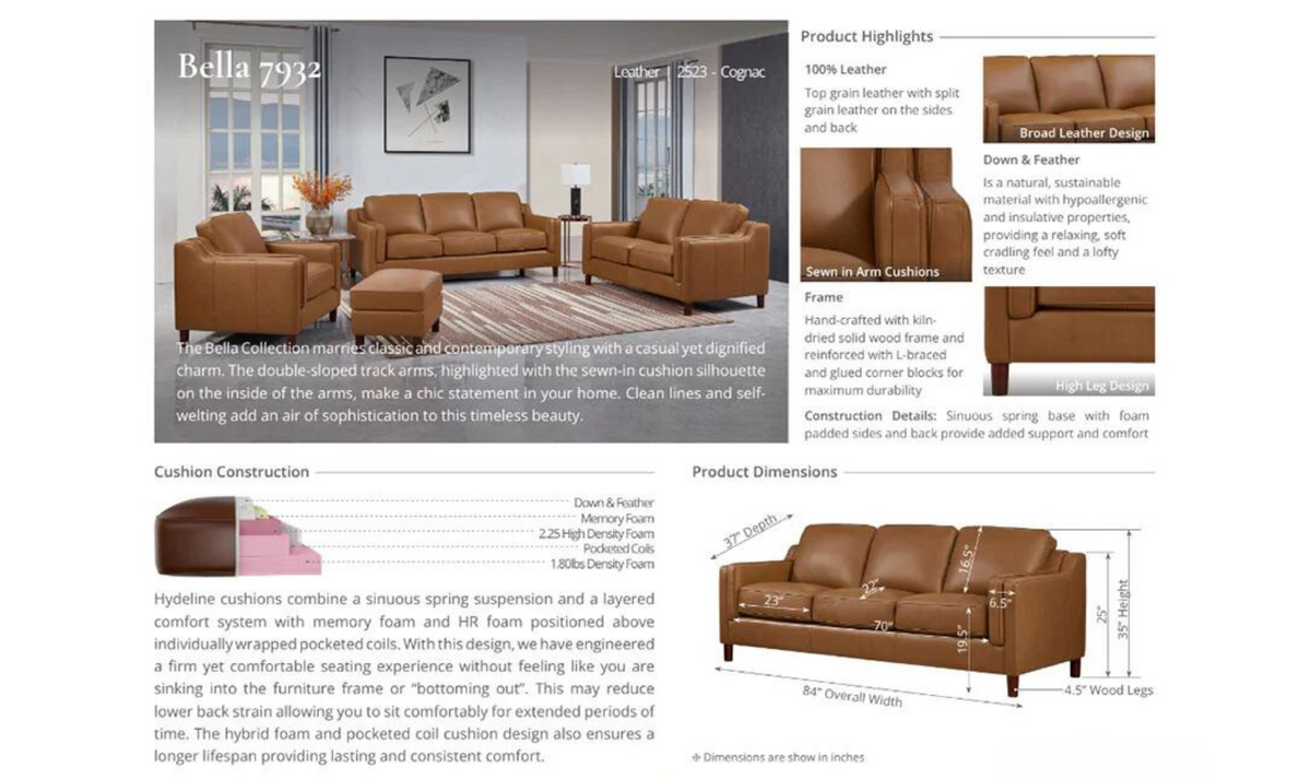 Leather 3-Seater Sofa with Curved Arms