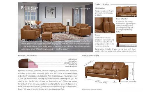 Leather 3-Seater Sofa with Curved Arms