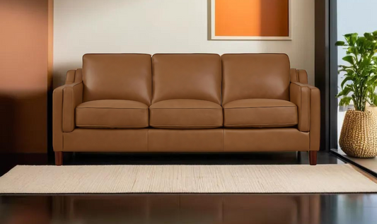 Leather 3-Seater Sofa with Curved Arms