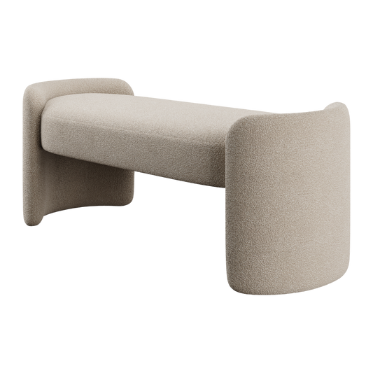 Elora Bench in Greige Boucle Fabric