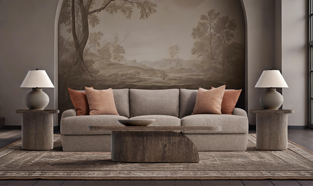 Fabric Sofa with Oversized Roll Arms in Soft Grey