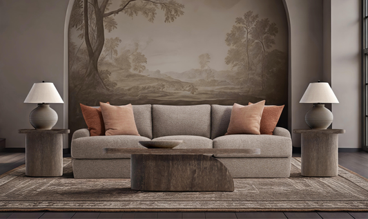 Fabric Sofa with Oversized Roll Arms in Soft Grey