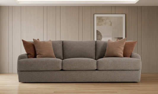 Fabric Sofa with Oversized Roll Arms in Soft Grey