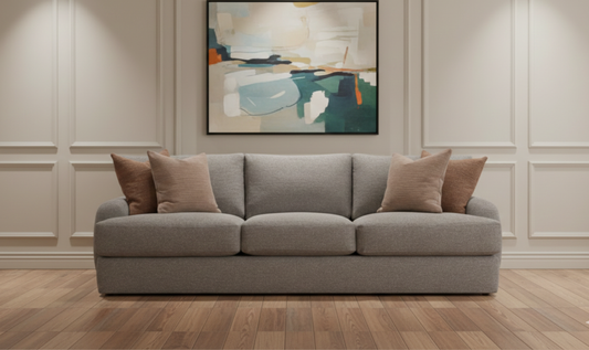 Fabric Sofa with Oversized Roll Arms in Soft Grey