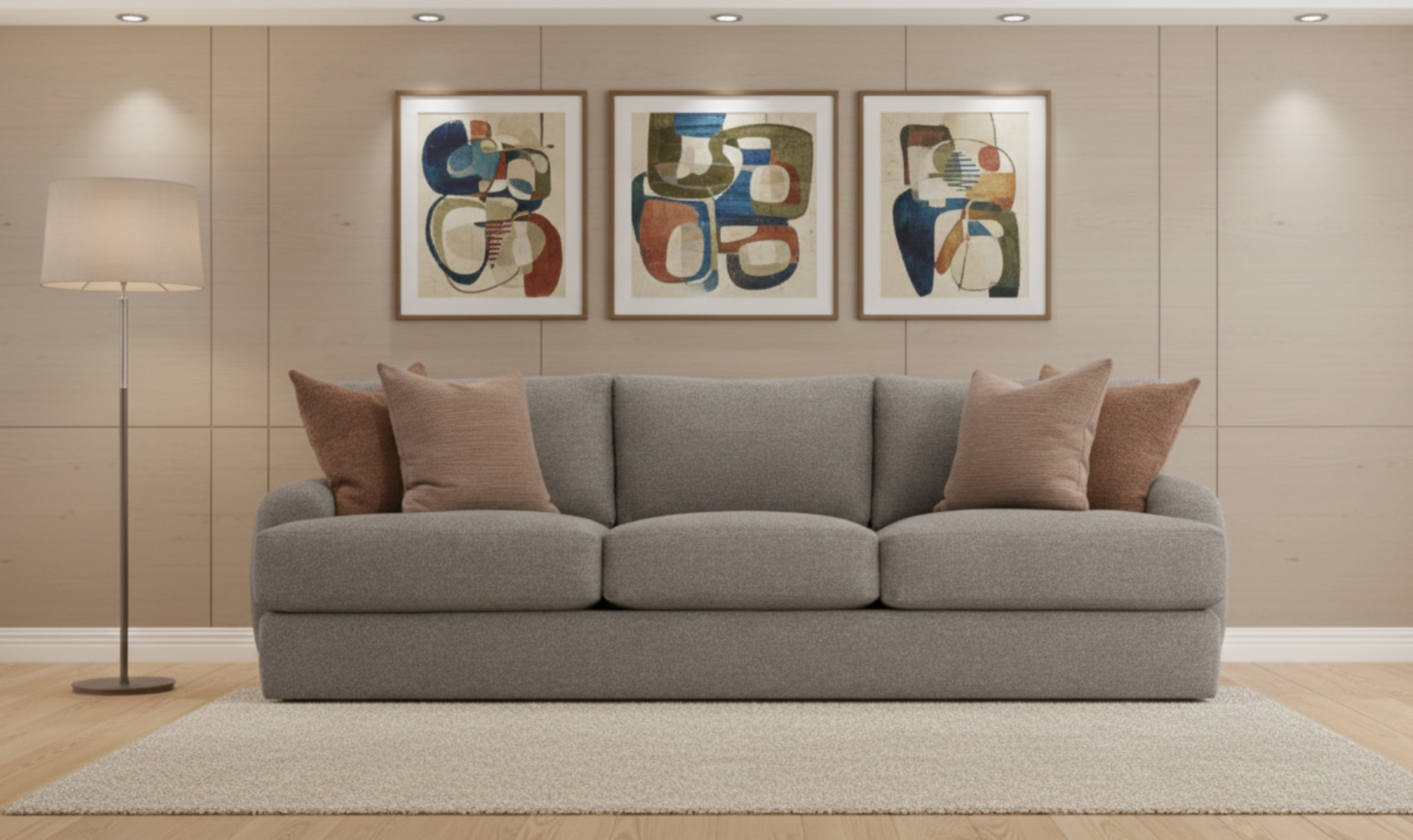 Fabric Sofa with Oversized Roll Arms in Soft Grey