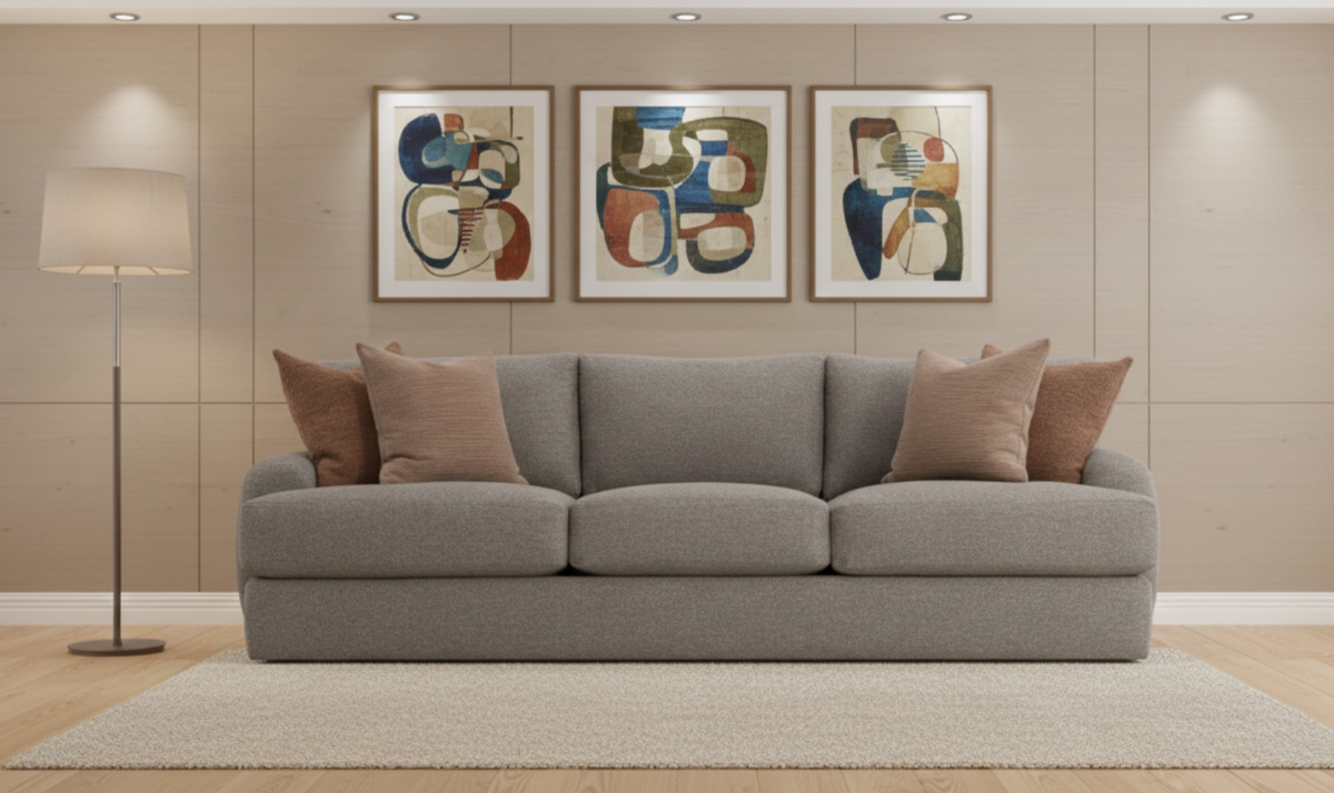 Fabric Sofa with Oversized Roll Arms in Soft Grey