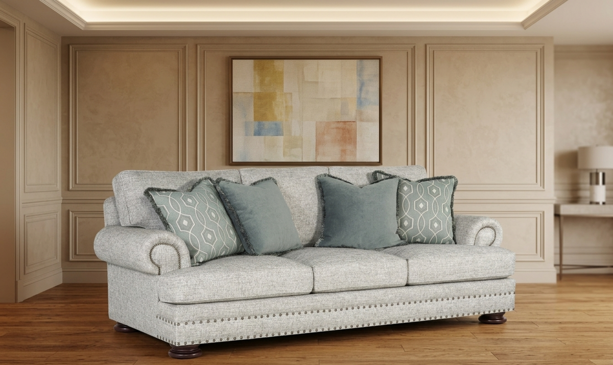 3 Seater Sofa with Rolled Arms in Fabric Upholstery
