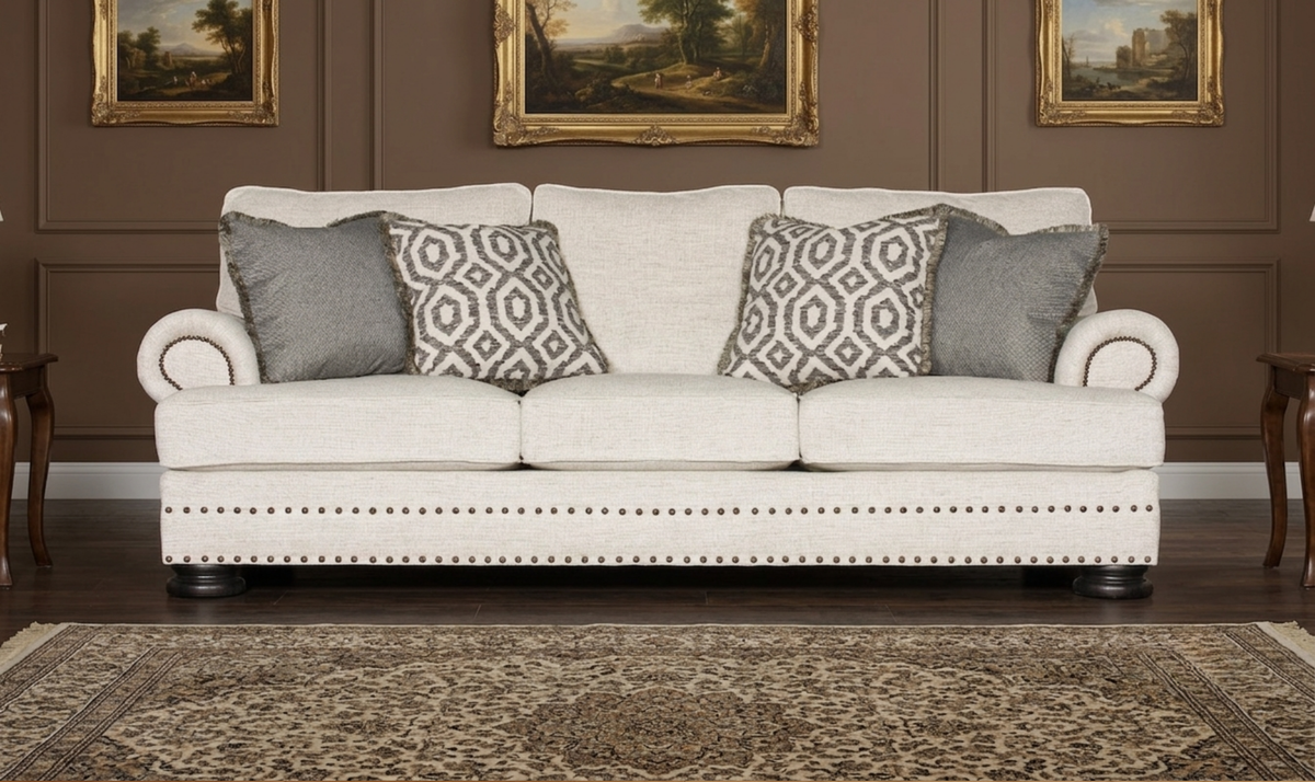 3 Seater Sofa with Rolled Arms in Fabric Upholstery