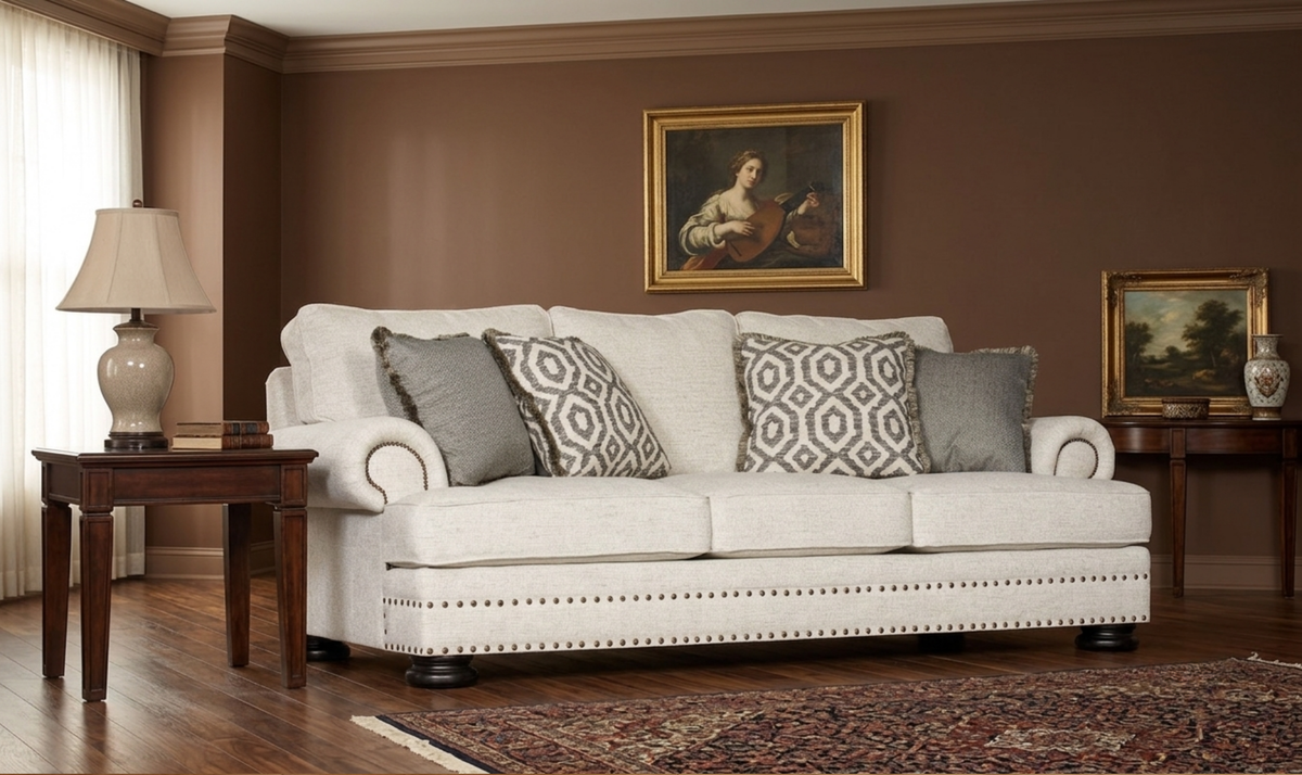 3 Seater Sofa with Rolled Arms in Fabric Upholstery