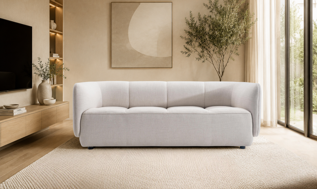 Modern Fabric Shelter Arm Sofa in Beige with Sleek Lines