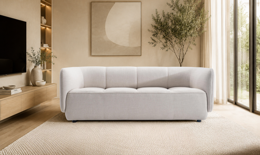 Modern Fabric Shelter Arm Sofa in Beige with Sleek Lines