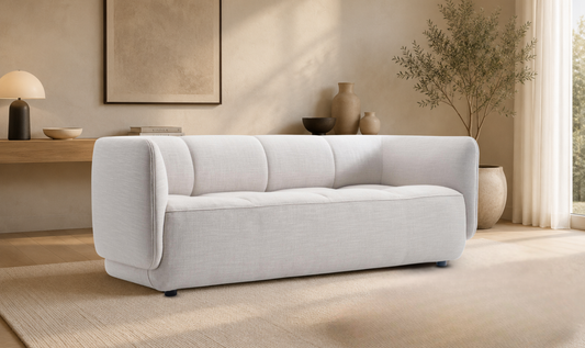 Modern Fabric Shelter Arm Sofa in Beige with Sleek Lines