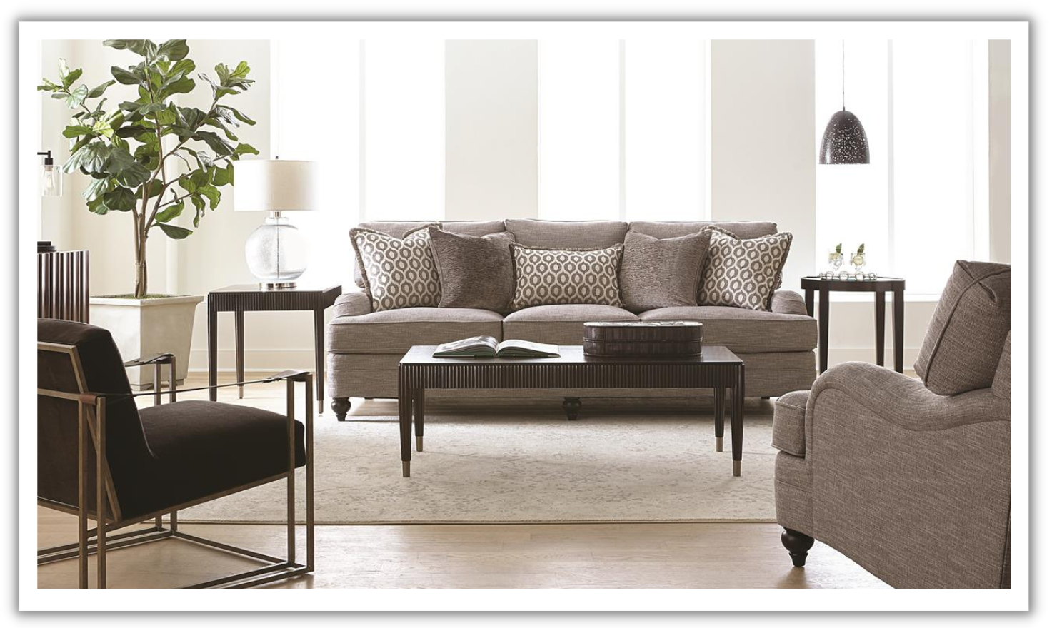 3 Seater Fabric Sofa in Brown with Tufted Back